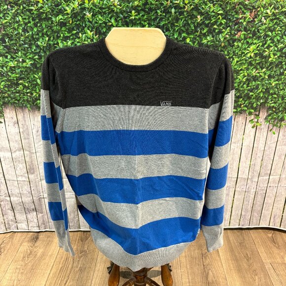 Vans Off the Wall Mens Large Blue/Grey/Charcoal Striped Sweater (SKU: 35M) - Picture 1 of 8